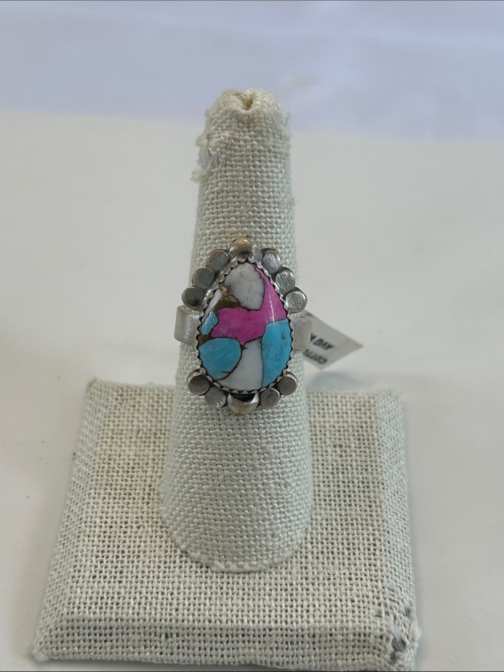 NWT Sterling Silver Cotton Candy Dahlia Composite Turquoise Adjustable Ring